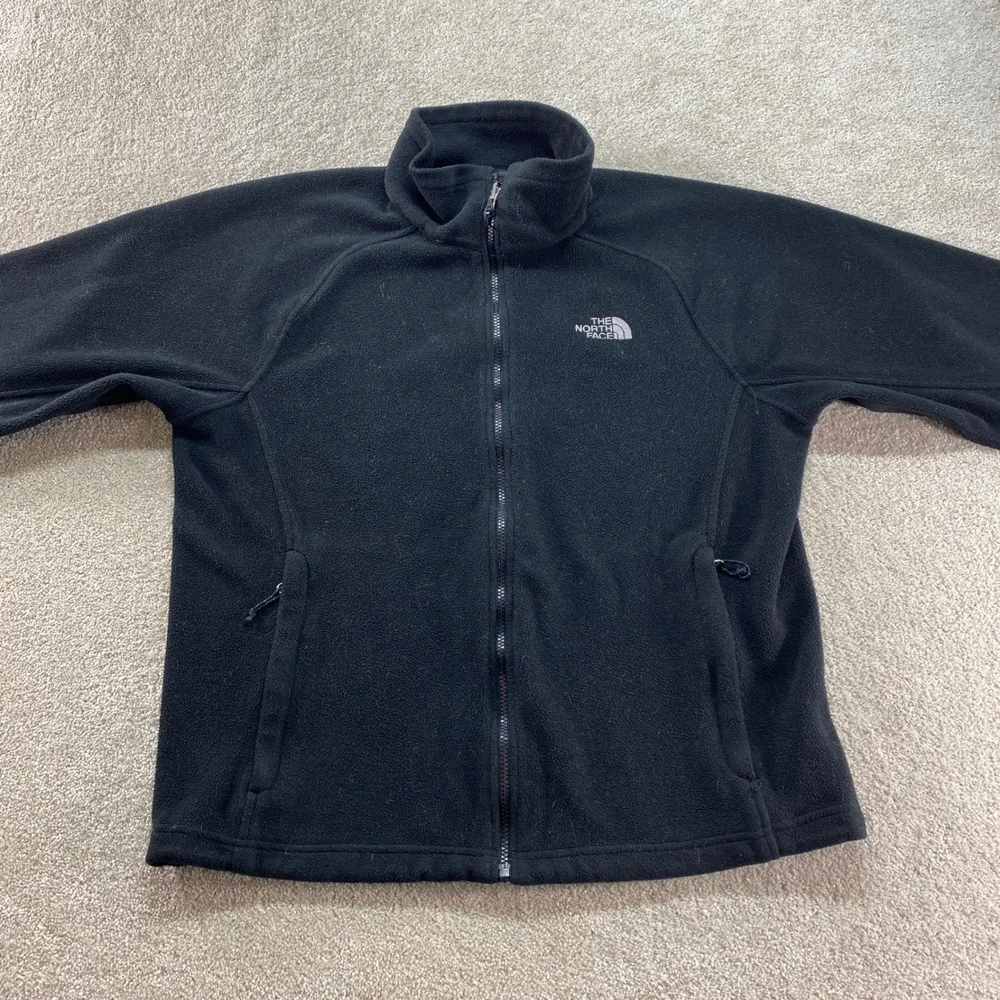 The North Face Full Zip Fleece Jacket Mens Large Black‎ TKA 100 Mock Neck Raglan